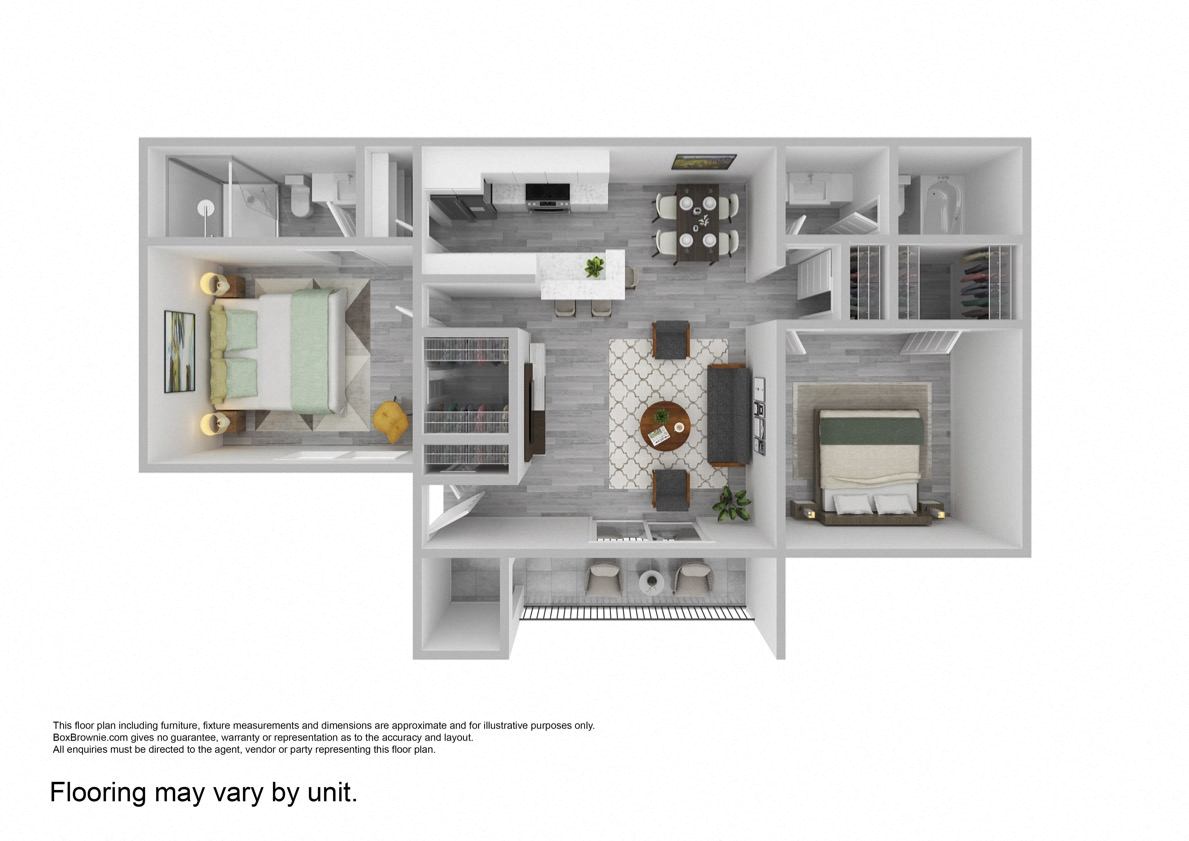 Floor plan for 2 beds, 2 baths, 899 sqft